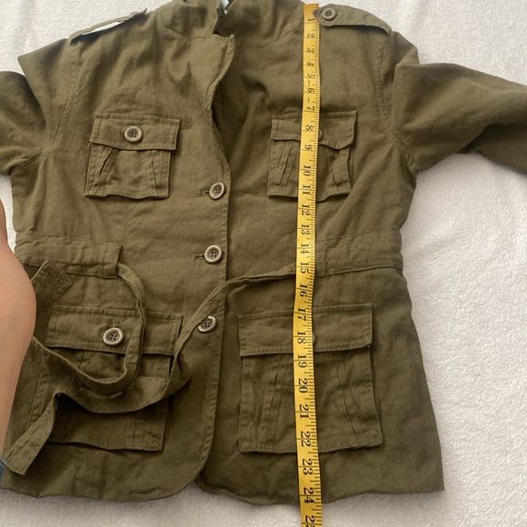 Isabella Bird Linen Safari Blazer – Olive Green Utility Jacket – Size 8 - Picture 10 of 11